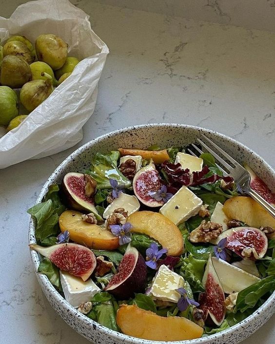 Summer Seasonal Salad: Fig and Cheese and Peach Salad